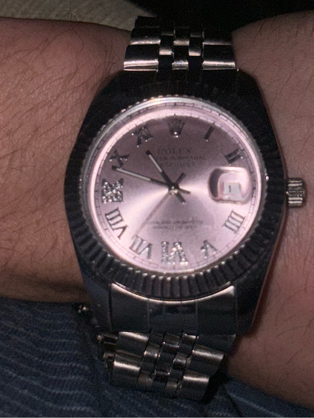 Men's Stainless Steel Wristwatch with Pink Dial